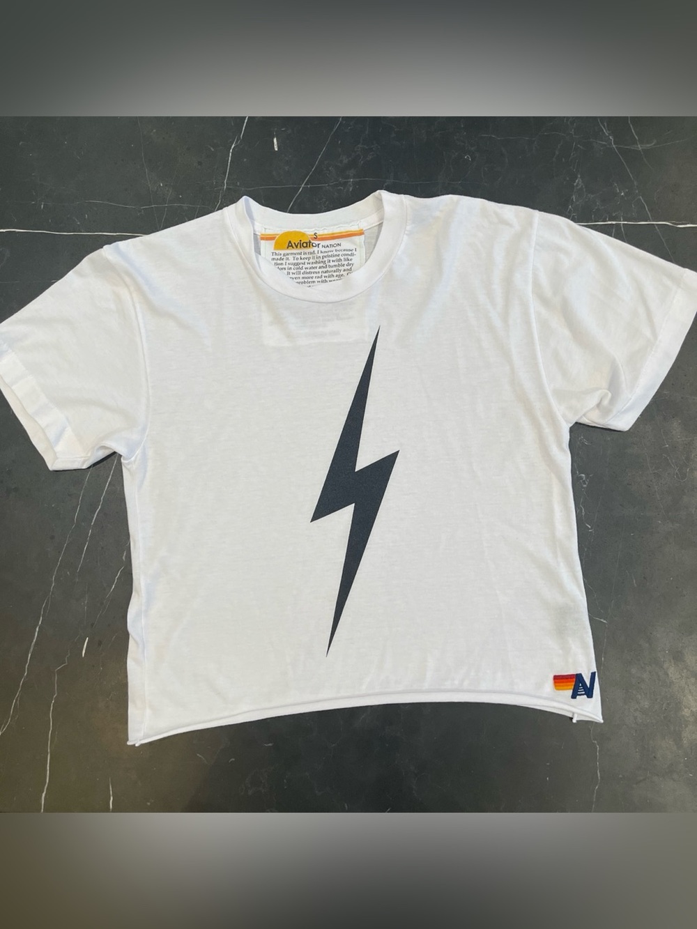 Aviator Nation White Tee with Black Lightning Bolt Size S worn once